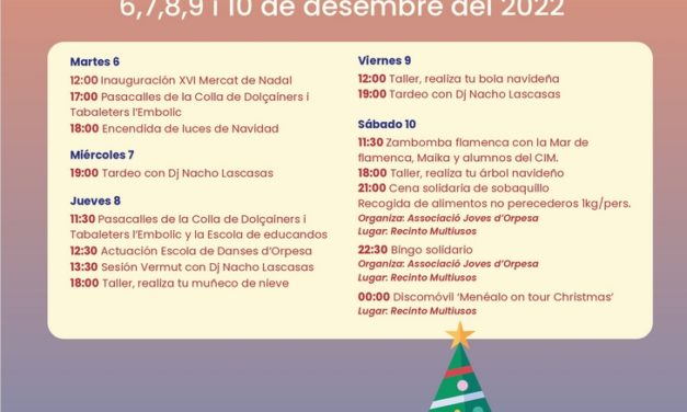 <a href="http://www.oropesadelmar.es/ca/content/orpesa-encendra-el-nadal-amb-musica-i-desfilades-en-la-16a-edicio-del-mercat-de-nadal">Orpesa ‘encendrà’ el Nadal amb música i desfilades en la 16a edició del *Mercat de Nadal</a>